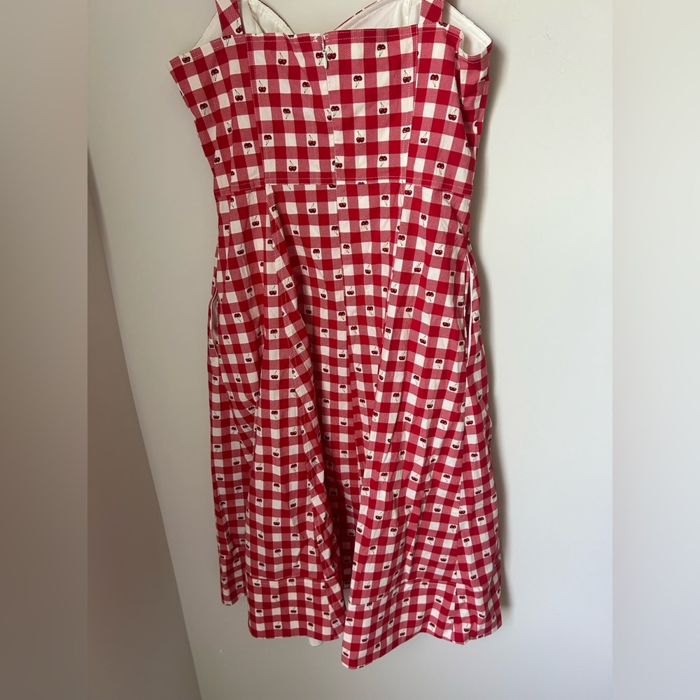 Avec Les Filles Cherry Red white Gingham Midi Dress - Picture 5 of 6